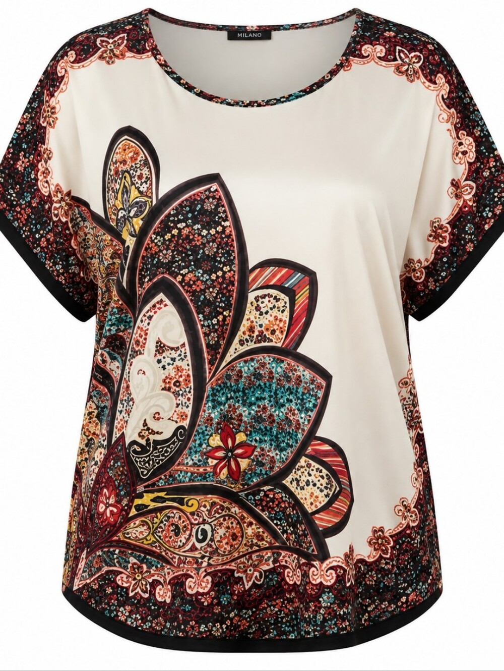 MILANO | Boho Floral Paisley Maximalist‎ Silky Scoop Neck Art-to-Wear Top | L